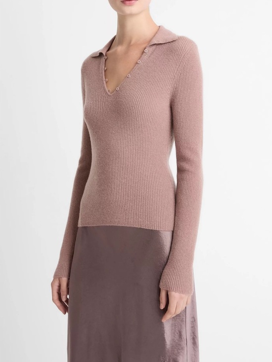 Vince Sweaters - Vince Ribbed Cashmere Silk Polo Sweater Beet Root XS NWT